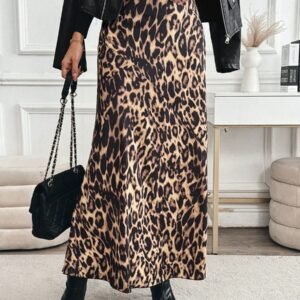 Slimming Leopard Print Skirt High-waisted Loose Long Dress With Print