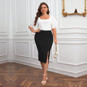 Women's Stretchy High Waist Slit Bodycon Office Skirt