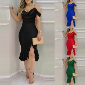 Pearl Chain Decorated Mock Two-Piece Boat-Neckline Dress