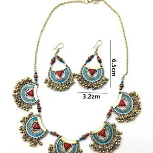 Women's Vintage Metal Indian Necklace And Earrings Suite