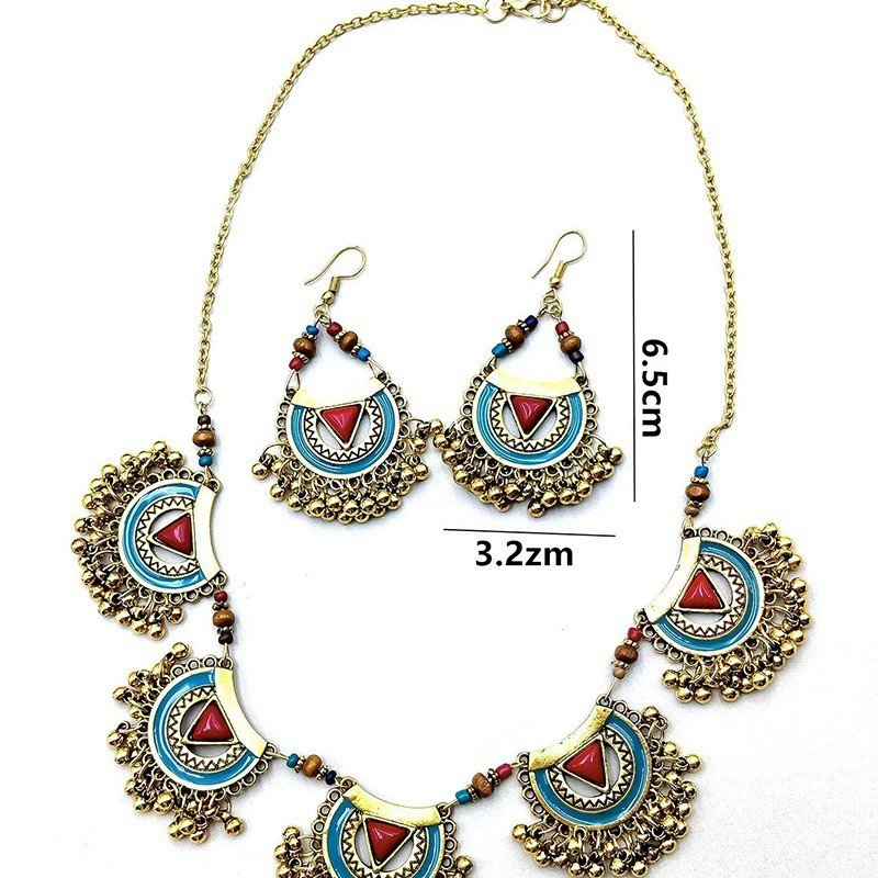 Women's Vintage Metal Indian Necklace And Earrings Suite - Image 5