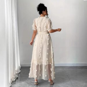 Womens Embroidered Halterneck Backless Split Dress