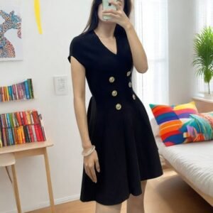 V-neck Sleeveless Waist-cinching Figure-flattering Dress