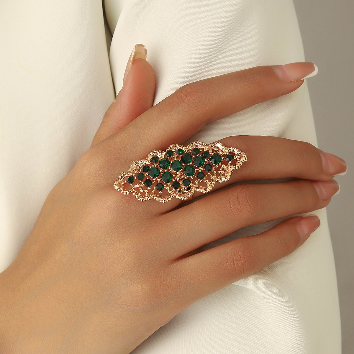 Fashion Personality Ring For Women Creative Minimalist Hollow Geometric Zircon-Embedded Open Adjustable Ring Multi-Color Optional Versatile For Daily Wear & Gifting