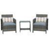 3 Pieces Rattan Bistro Set, Wicker Garden Furniture Set, Glass Top 2-tier Coffee Table And Chairs Set With Pillows And Washable Cushions For Outdoor, Patio, Balcony, Grey
