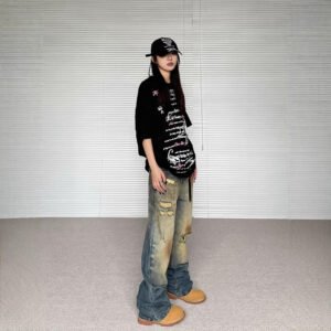 Niche Make Old Ripped Denim Fashion Brand Loose Straight Wide Leg Smart Trousers