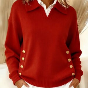 Turn-down Collar Button-down Collar Pullover Women's Long Sleeve