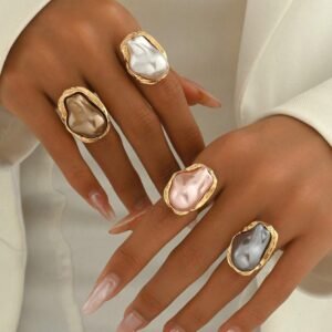 1PC Vacation Style Starfish & Seashell Ring - Irregular Pearl Ring, Minimalist & Elegant, INS-Inspired