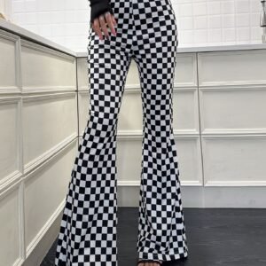 New Checkerboard Flare Pants Women's Fitness Yoga Clothes High Waist Showing Long Legs Tight Nude Sports Leisure Street Style
