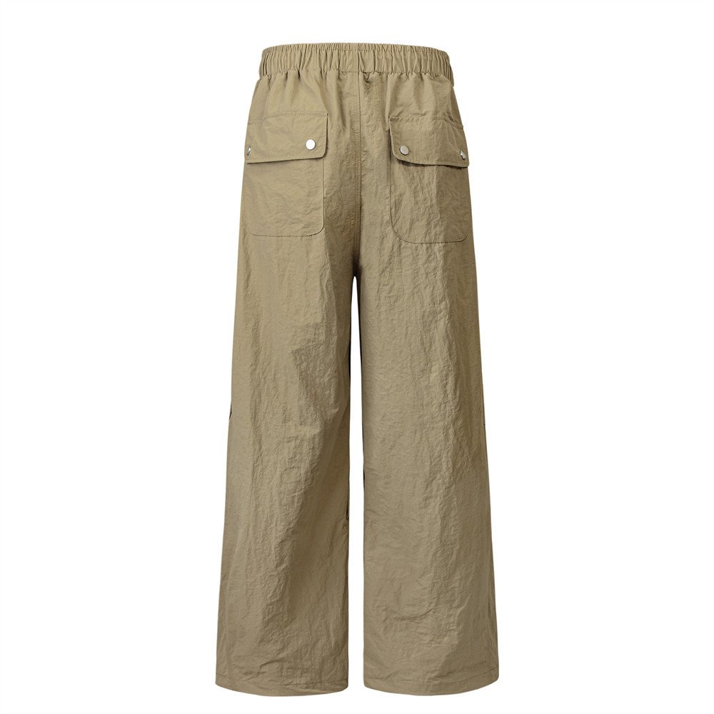 American-style Drawstring Wrinkle Overalls Men's High Street Fashion Brand Casual Paratrooper Pants Pleated Loose Straight Trousers - Image 3