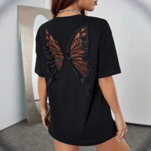 Butterfly-cutout Backless Short-sleeve T-shirt Women's Summer Loose-fit