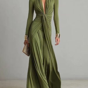 Solid-color Textured Long-sleeve Elegant French-style Dress
