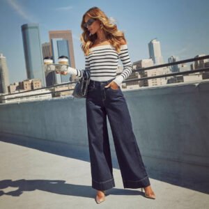 Temperament High Waist Long Wide Leg Jeans For Women