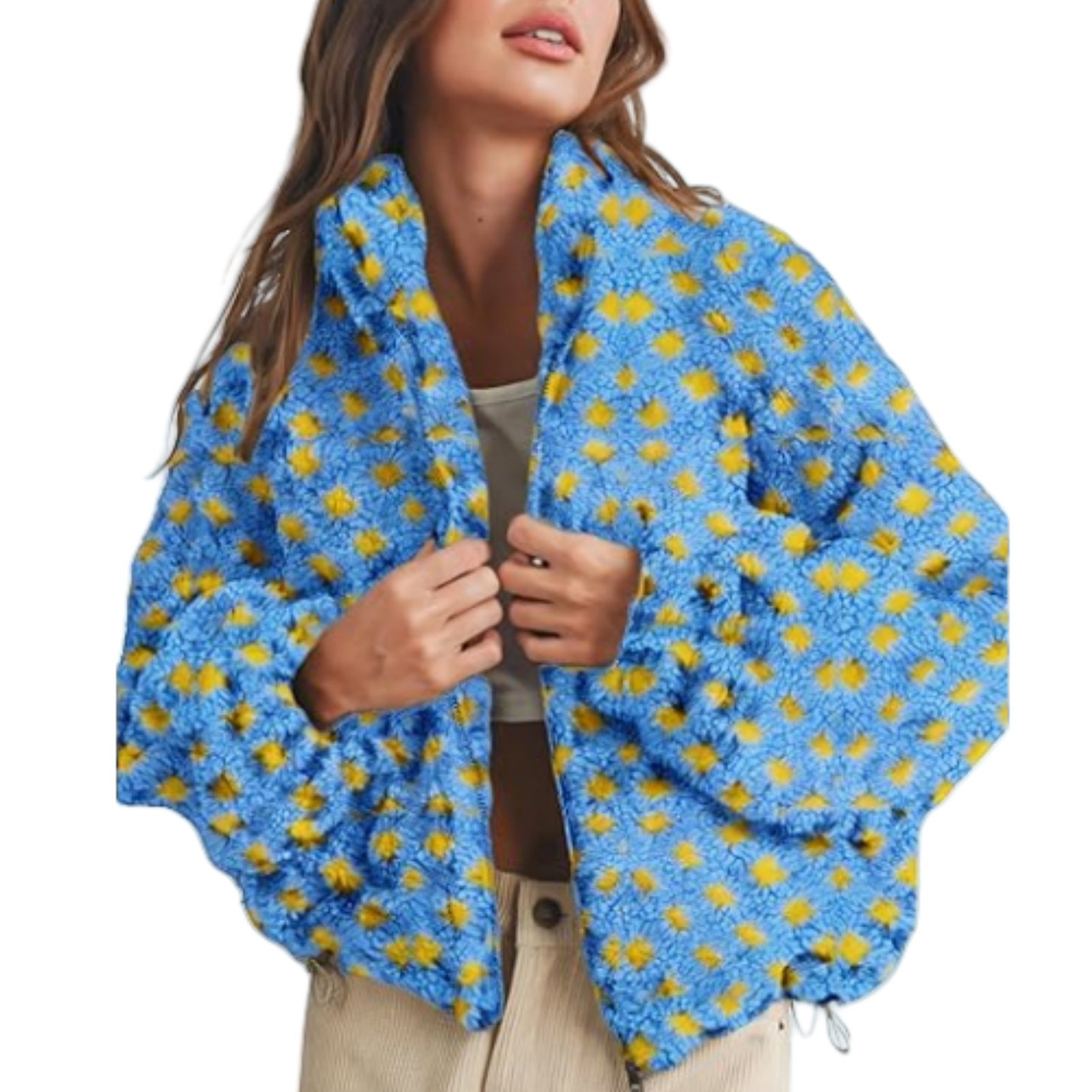 New Women Anti-blowing Lamb Wool Plaid Fashion Casual Loose Jacket - Image 8