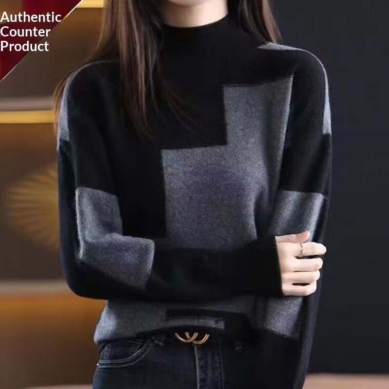 Womens Velvet Sweater New FallWinter Half-Neck Knit Pullover