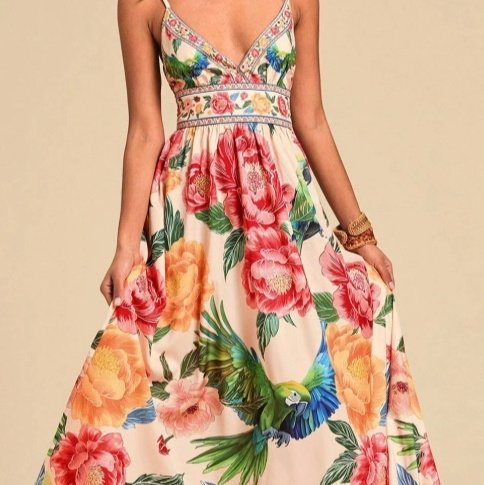 New Strap Print V-Neck Extra-Long Knitted Dress - Image 6
