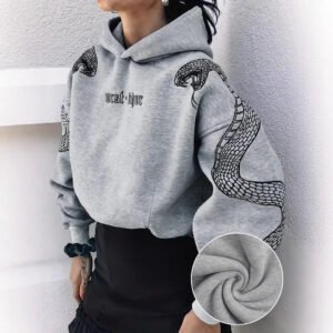 Women's Printed Hooded Pullover Loose-fit Vintage Sweatshirt Top