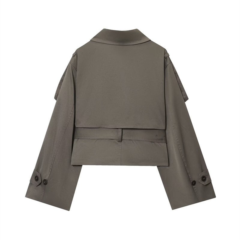 Women's Stand Collar Lapel Trench Coat Long Sleeve Coat - Image 3