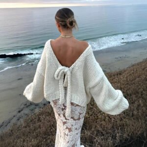 Backless Lace Up Long Sleeve Loose Sweater