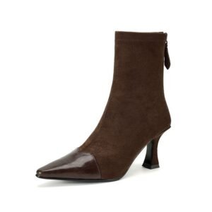 New AutumnWinter Retro Pointed-Toe Patchwork Slim Boots For Women