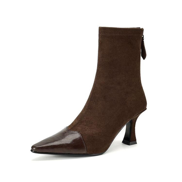 New AutumnWinter Retro Pointed-Toe Patchwork Slim Boots For Women - Image 5