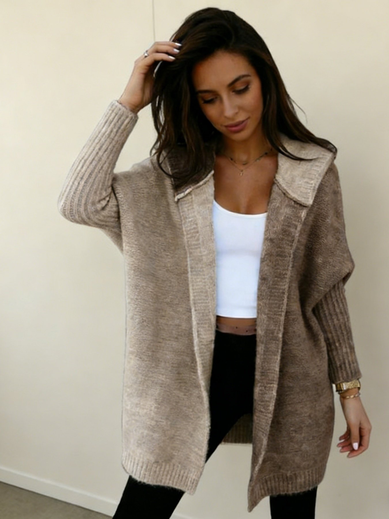 New Style Women's Color-blocked Hooded Knitted Cardigan, Large-sized Mid-length Sweater For Autumn And Winter, Women's Outerwear - Image 3