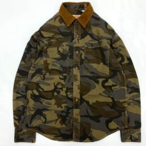 American Retro Camouflage Shirt Men's Corduroy Stitching Lapel