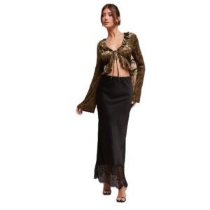 Lace Patchwork Satin Dress With A Luxurious Touch For Socialites