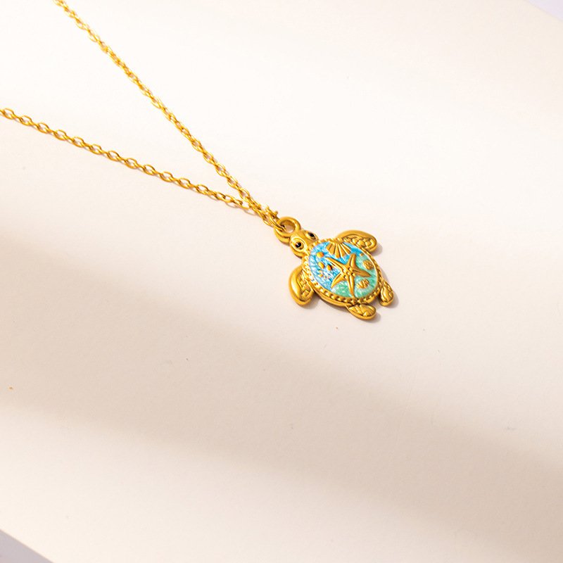 Womens Painted Pentagram Turtle Pendant Necklace - Image 6