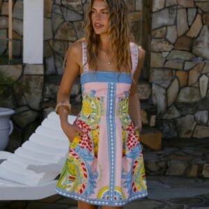 Short Dress With A Back Pleat And A Positioned Print