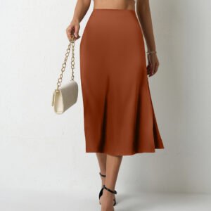 Popular Satin Midi Summer Long Slit Office Skirt