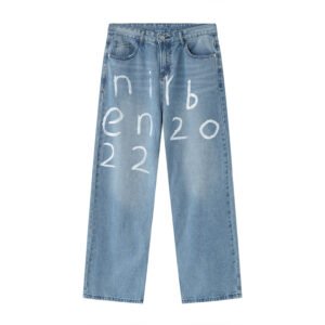 New Loose Wide-leg Mopping Jeans Personalized Digital Printing