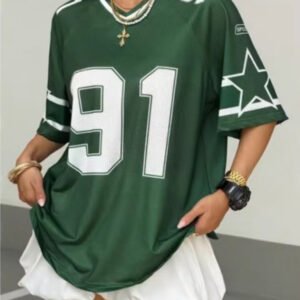 European And American Street Style Large Number Printed V-neck Loose T-shirt