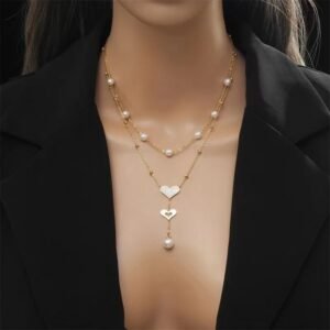 Womens French-Style Light-Luxury Double-Layer Pearl Necklace