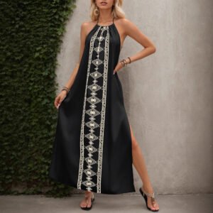 Womens Backless High-Slit Holiday Slip Dress