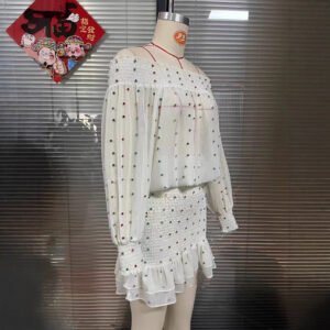 French-style Colored Diamond Mesh Ribbon Shirt Dress