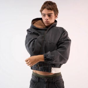 Fleece-lined Denim Jacket Fashionable Casual Hooded Sweatshirt