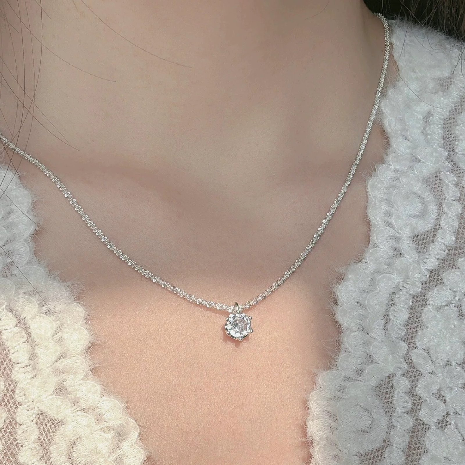 Sparkling Starry Sky S925 Silver White Zircon Clavicle Necklace - Image 2