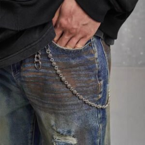 Loose Straight Slim-fit Waste Soil Blue With Holes Jeans