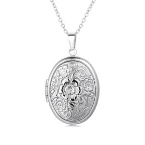 Retro-patterned Oval Openable Photo Frame Necklace Box