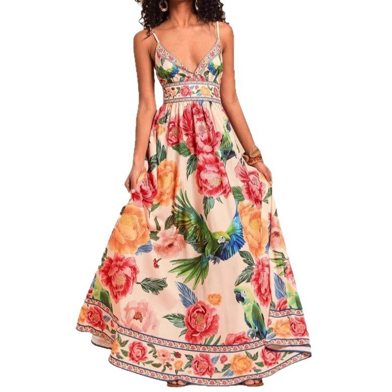 New Strap Print V-Neck Extra-Long Knitted Dress - Image 5