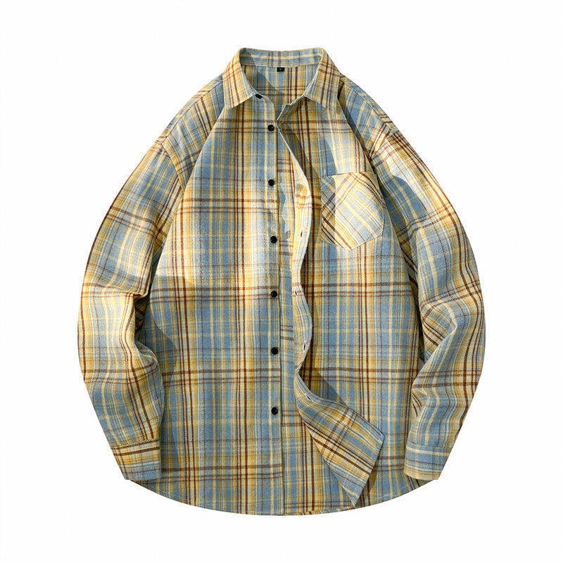 Mens Casual Long-sleeve Plaid Shirt Jacket - Image 2