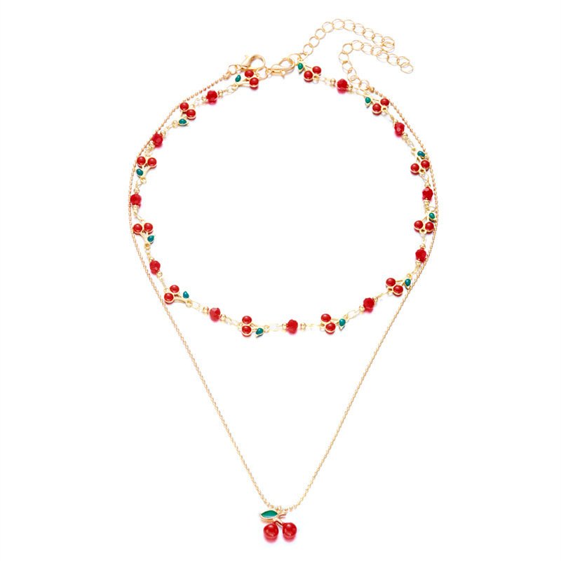 Red Cherry Fruit Necklace Bracelet Anklet Suit - Image 5