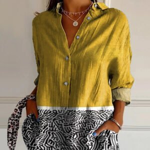 Striped Long-sleeved Shirt Women's Rainbow Cardigan Contrast Color Coat Lapel