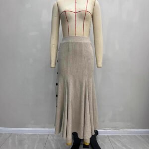 High-waisted Knit Midi Skirt With Side-button Detailing For A Slimming Fit