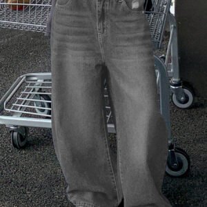 European And American-style Washed Blue Wide-leg