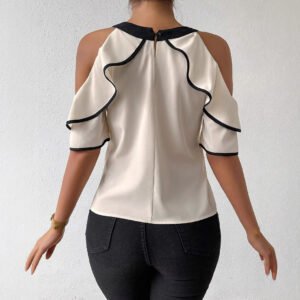 Elegant Double-layer Short-sleeve Shirt With A Bow-tie Neckline