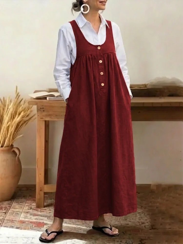 Buttoned Suspender Sleeveless Loose Casual Dress - Image 6
