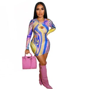 Off-the-shoulder Dress With A Contrasting-color Round-neck Fit-and-flare Skirt