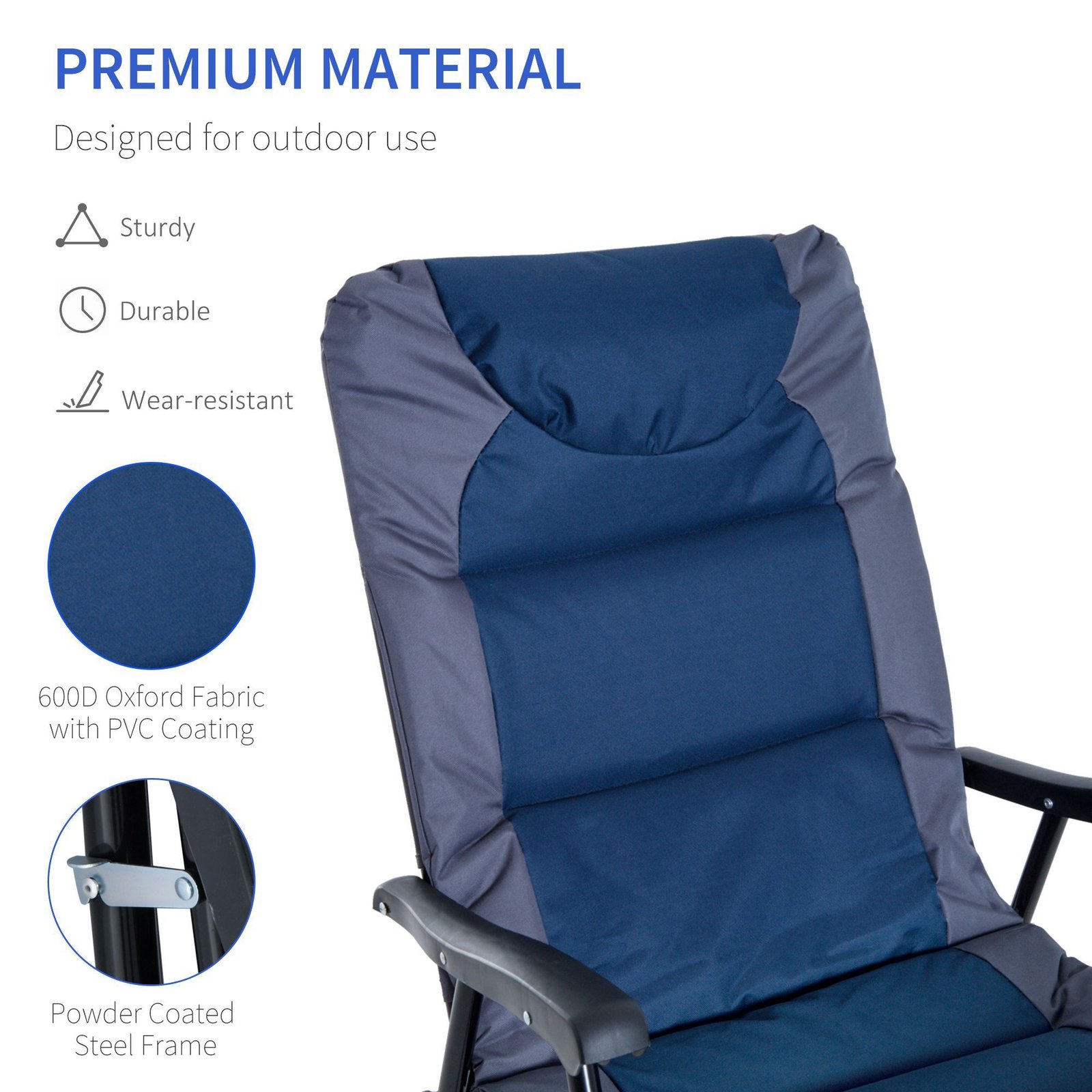 2 Piece Outdoor Patio Furniture Set With 2 Folding Padded Rocking Chairs, Bistro Style For Porch, Camping, Balcony, Navy Blue - Image 5